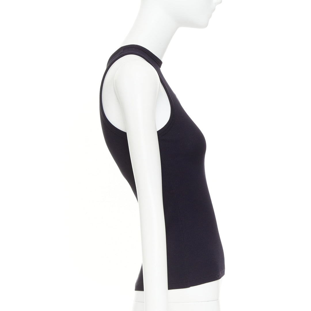 RABANNE silver black single grommet eyelet crew neck organic cotton tank top XS