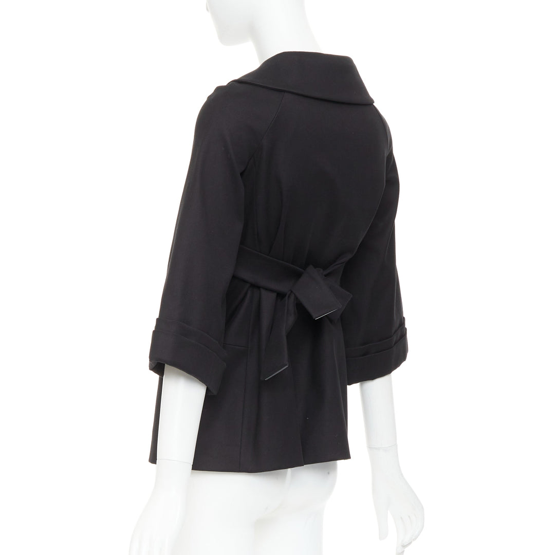 GUCCI 2007 Vintage black cotton crest logo button flared sleeves coat IT36 XXS