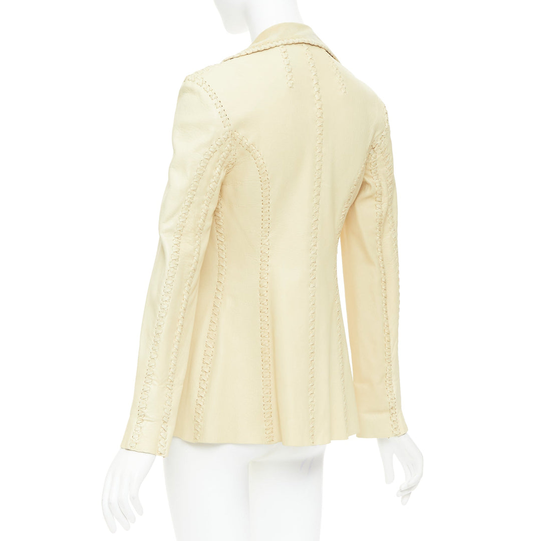 RALPH LAUREN Purple Label beige whipstitch lambskin leather fit blazer IT38 XS