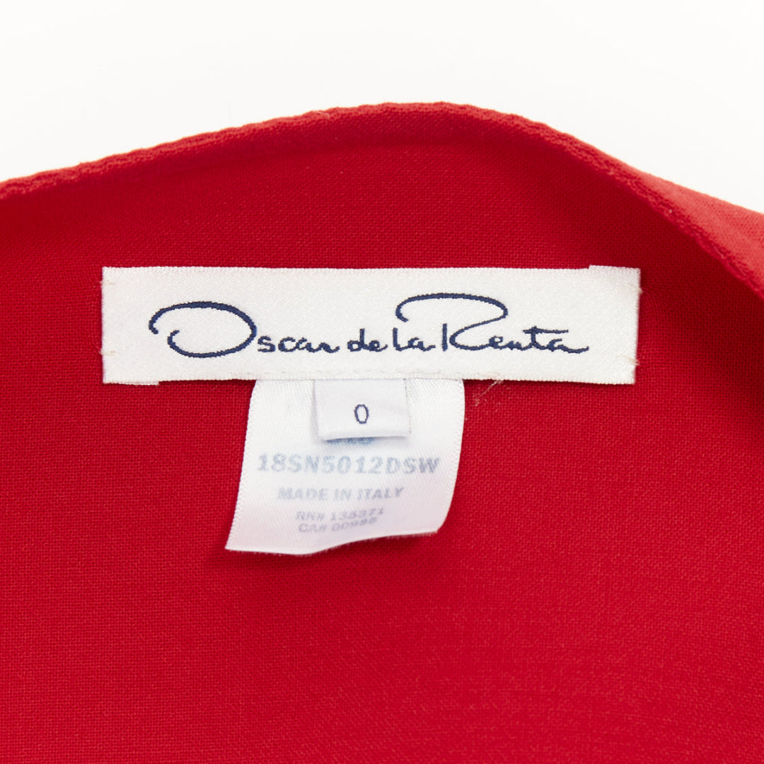 OSCAR DE LA RENTA 2018 flared ruffle sleeve cropped red wool jacket US0 XS