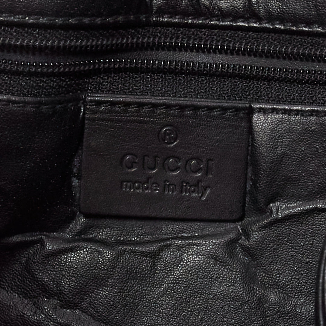 GUCCI Vintage red GG monogram canvas black leather drawstring bag
