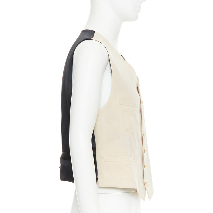 YOHJI YAMAMOTO HOMME beige wool front black silk blend back waist coat