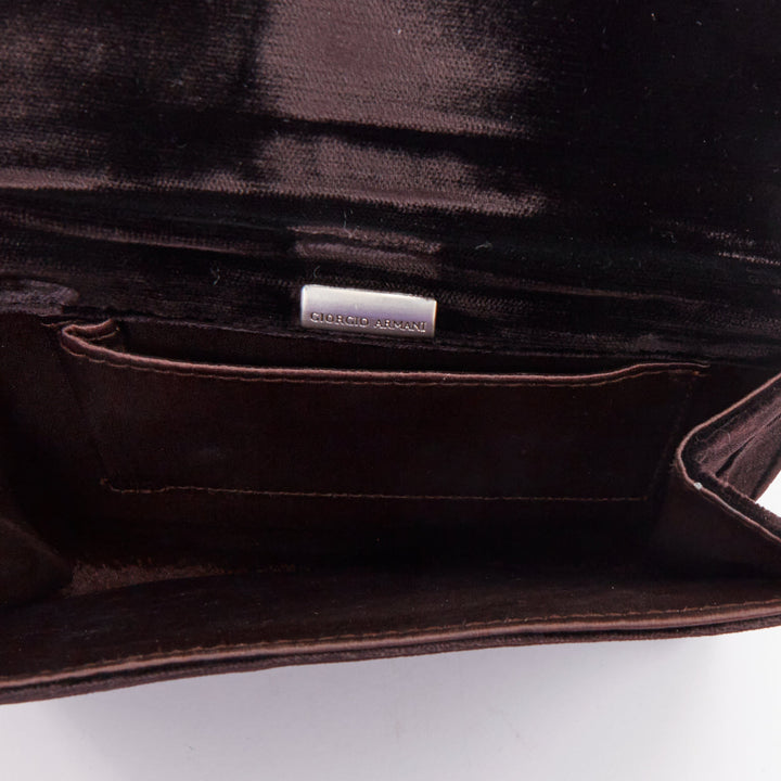 GIORGIO ARMANI brown velvet twisted tassel cord trim envelope pouch clutch bag