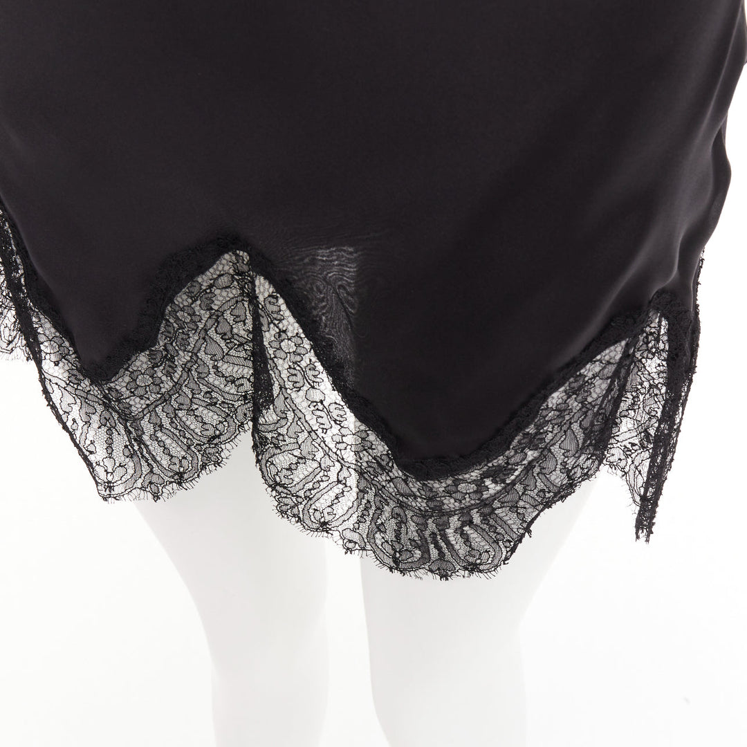 NINA RICCI Vintage black intricate lace trim 100% silk camisole dress FR36 XS
