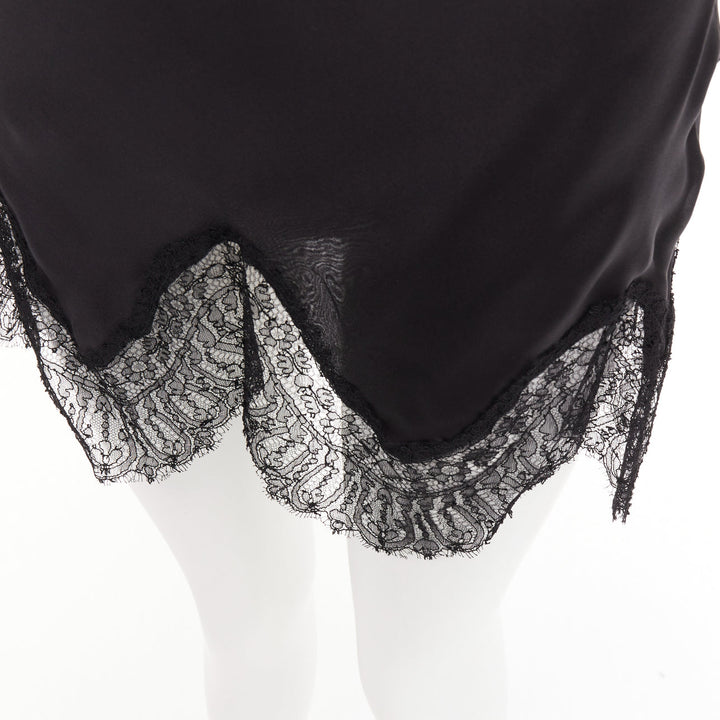 NINA RICCI Vintage black intricate lace trim 100% silk camisole dress FR36 XS