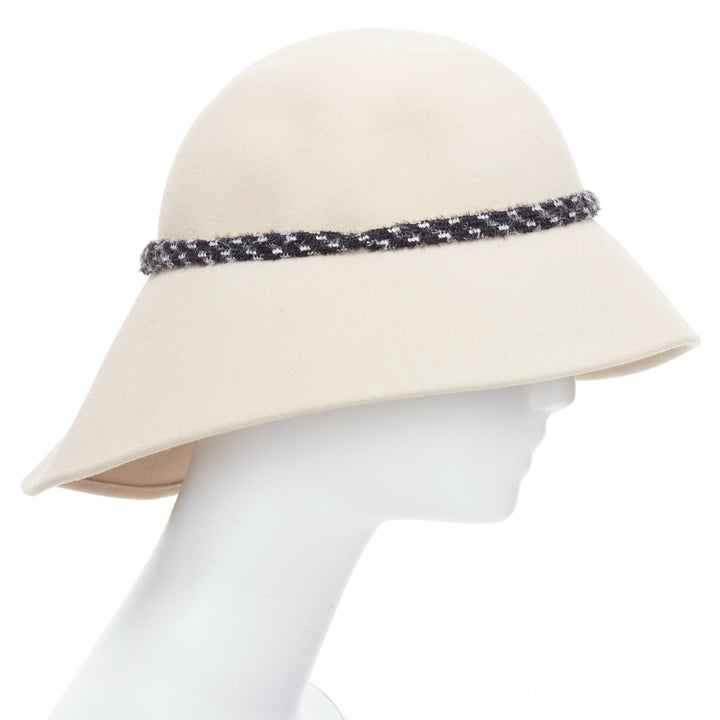 MAISON MICHEL beige rabbit felt braid trim M charm visor fedora hat M