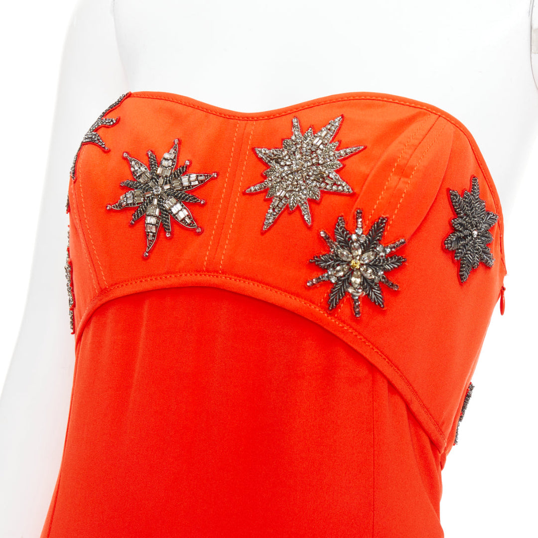 EMILIO PUCCI 100% silk tangerine crystal embellished mermaid gown IT40 S