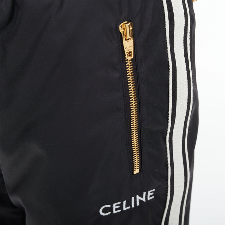 CELINE black nylon side stripe embroidered logo drawstring track pants FR36 S