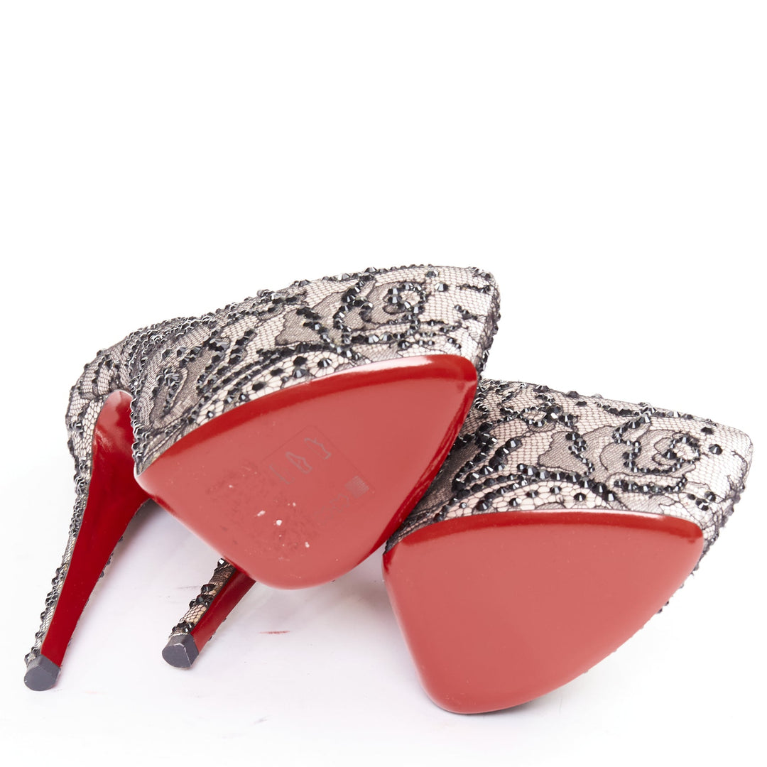 CHRISTIAN LOUBOUTIN Stardust 160 Satin Lace pink black strass platform EU37.5
