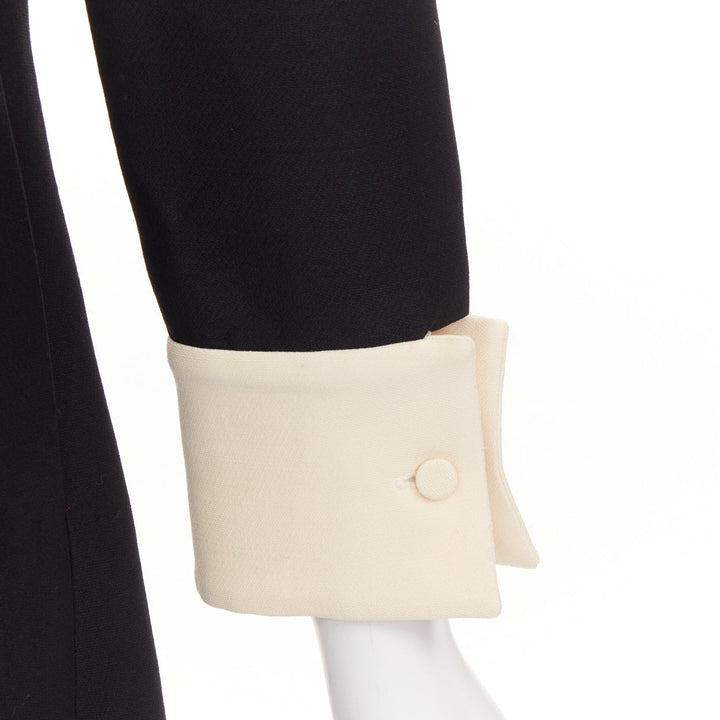 VALENTINO 2014 black beige sheer tulle wool silk inverted pleat dress IT40 S
