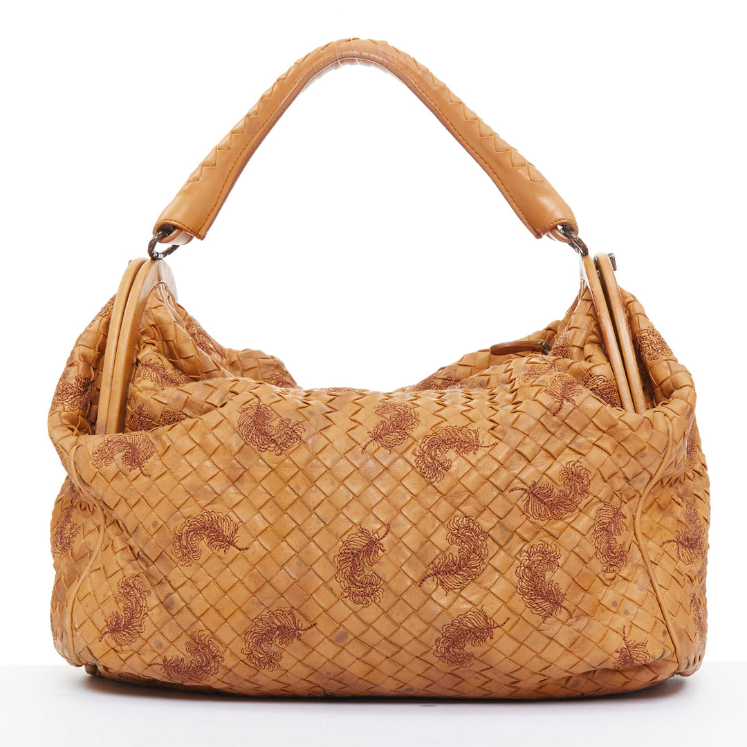 BOTTEGA VENETA 2009 Runway Duette Hobo tan brwn plume Intrecciato woven bag