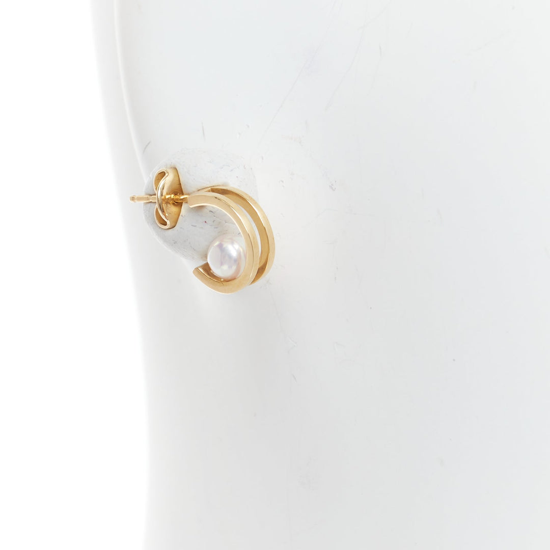 MIKIMOTO 18K yellow gold Akoya Pearl double hoop pin earring Pair