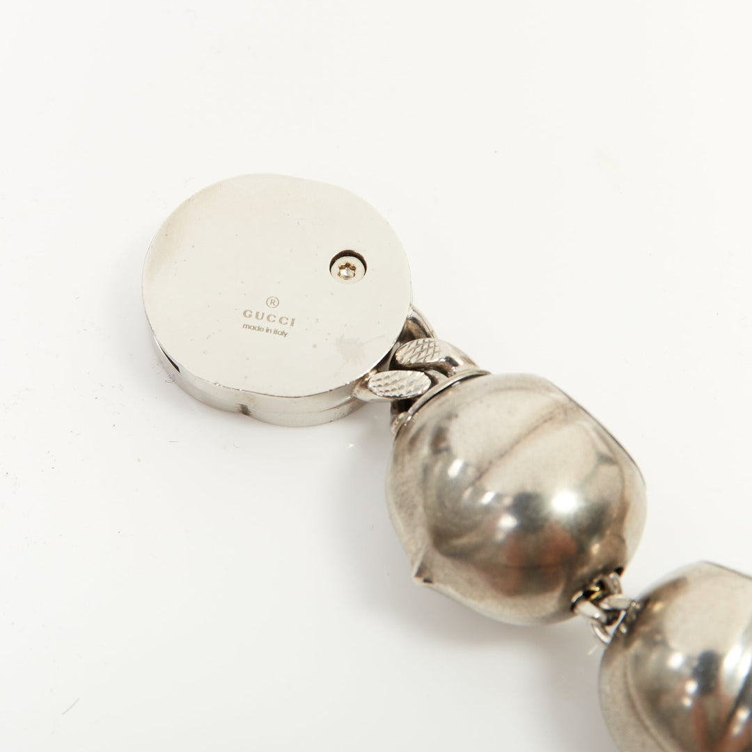 GUCCI Runway hazelnut peanut charm textured interlocking GG silver tone necklace