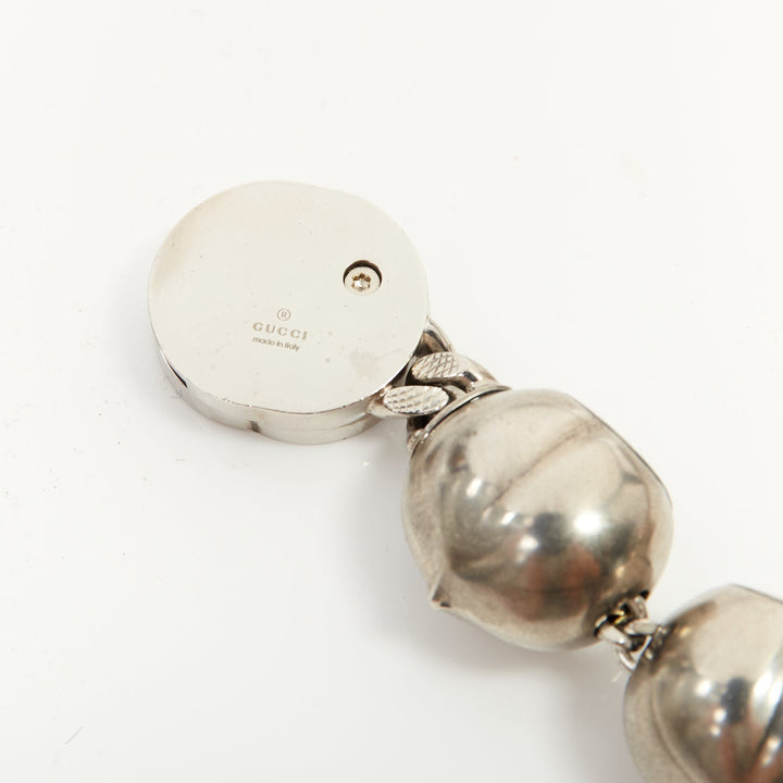 GUCCI Runway hazelnut peanut charm textured interlocking GG silver tone necklace