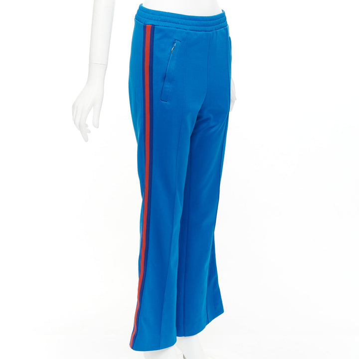 GUCCI blue red webbing trims flare cropped track pants S