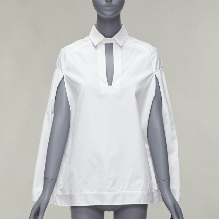 VALENTINO white cotton back yoke capelet sleeves cut out neck shirt IT40 S