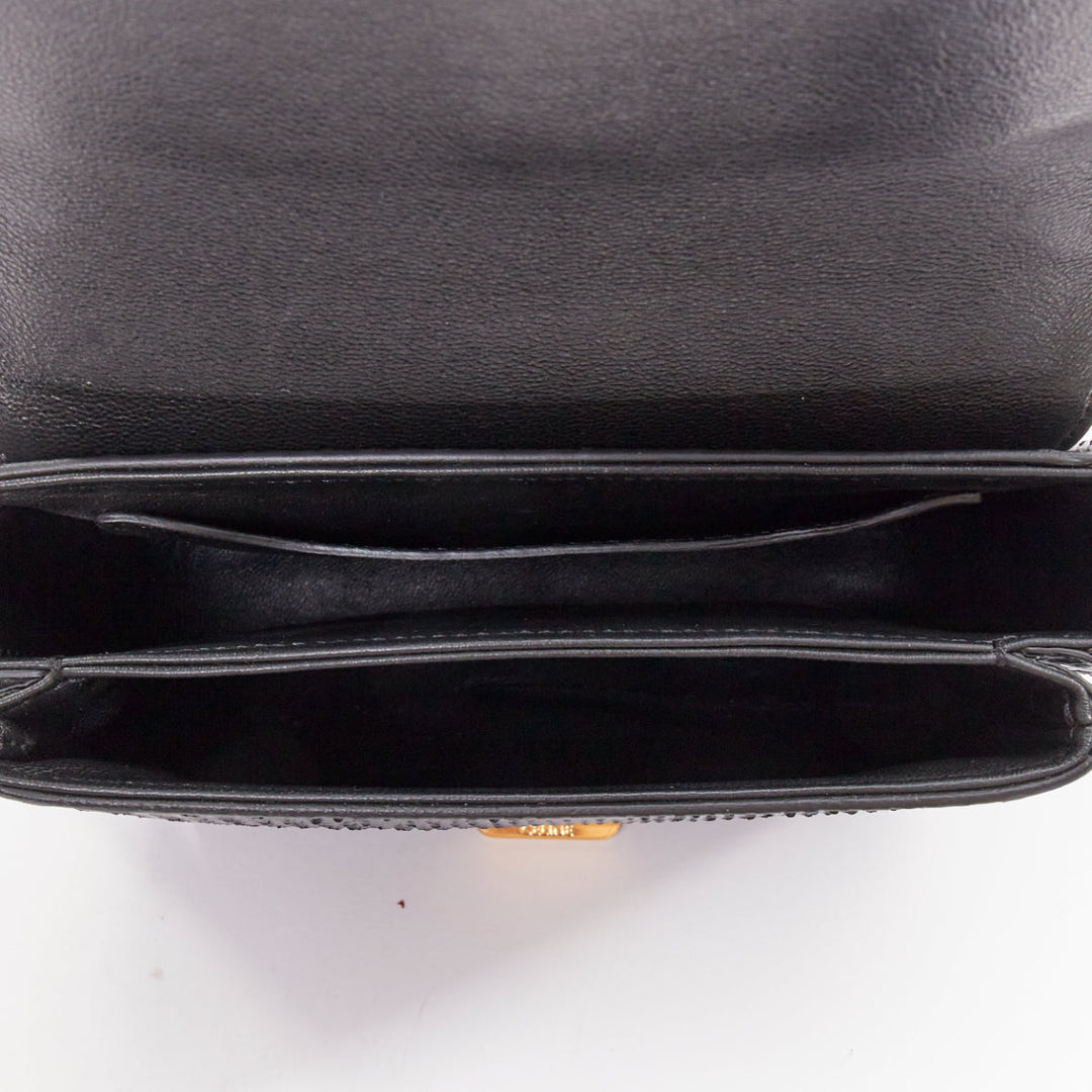 CELINE C Bag Runway black gold scaled leather fringe C clasp crossbody box bag