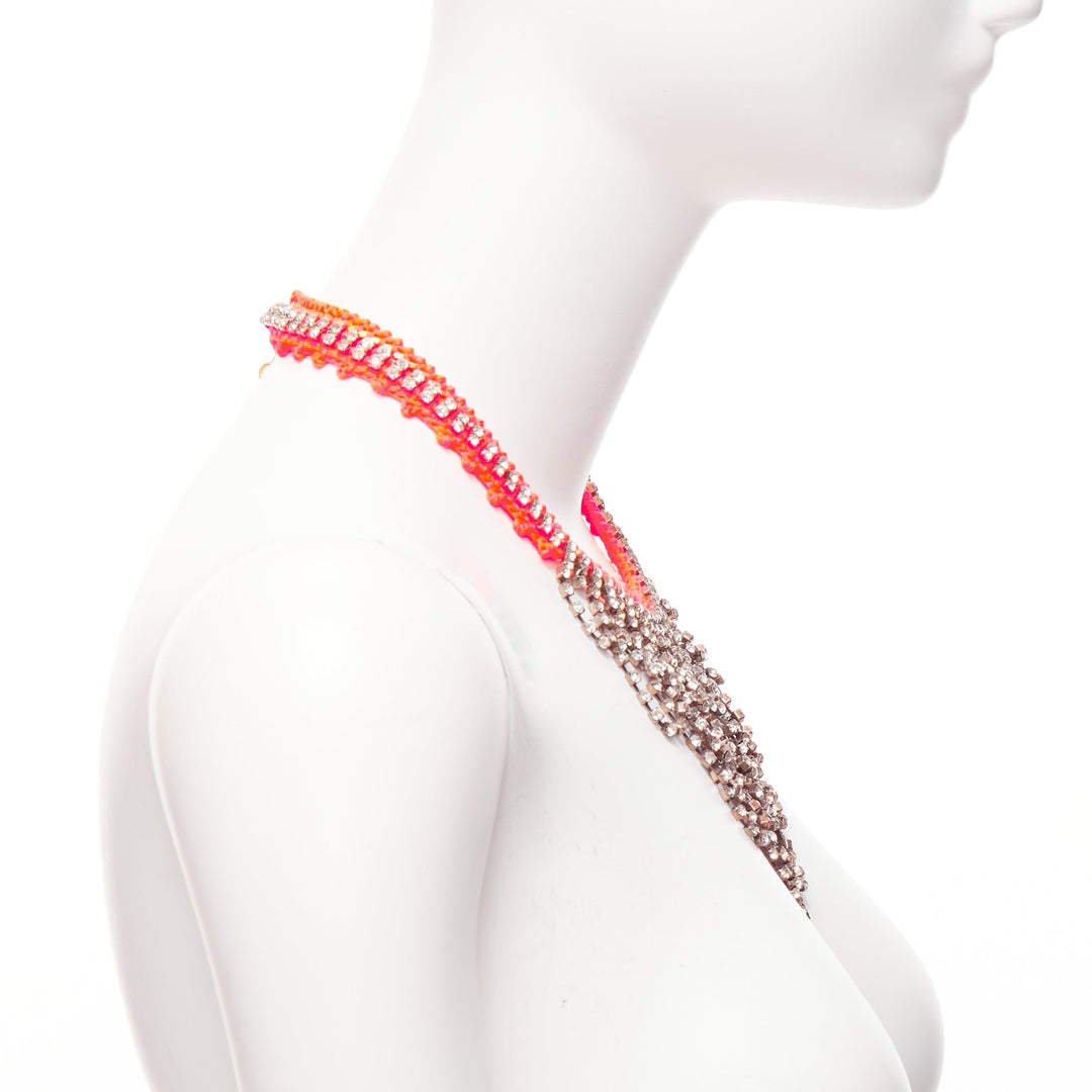 VANESSA ARIZAGA neon orange rope clear crystal chandelier short necklace