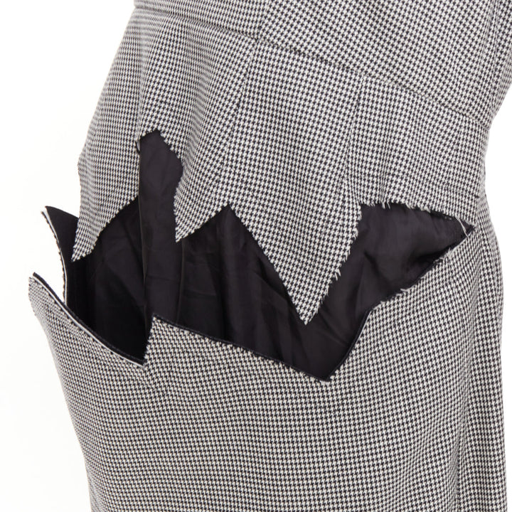 COMME DES GARCONS 2018 grey wool houndstooth 3D jagged cut out sheath dress S
