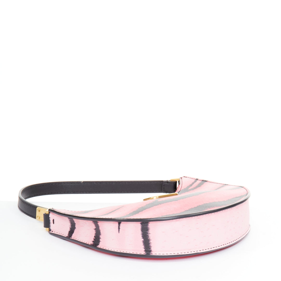 VALENTINO 2022 Tiger 1967 pink black animal print calfskin hobo moon bag