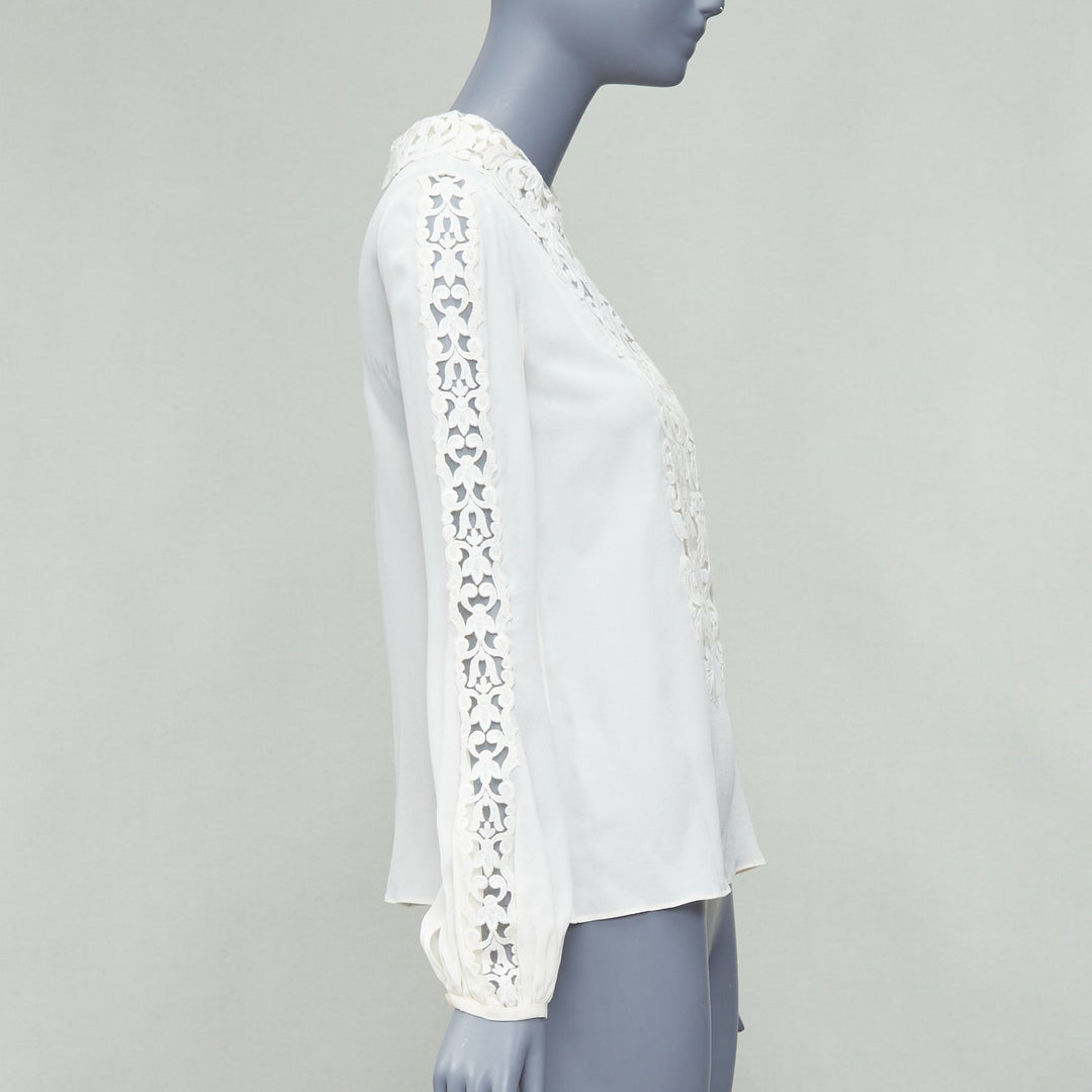 GIAMBATTISTA VALLI 100% silk cream applique overlay blouse IT38 XS