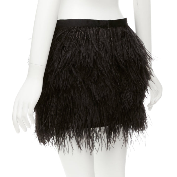 HAUTE HIPPIE black rooster feather silk lined mid waist mini skirt XS
