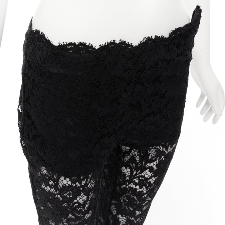 VALENTINO black cotton blend floral lace overlay sheer cropped pants IT38 XS