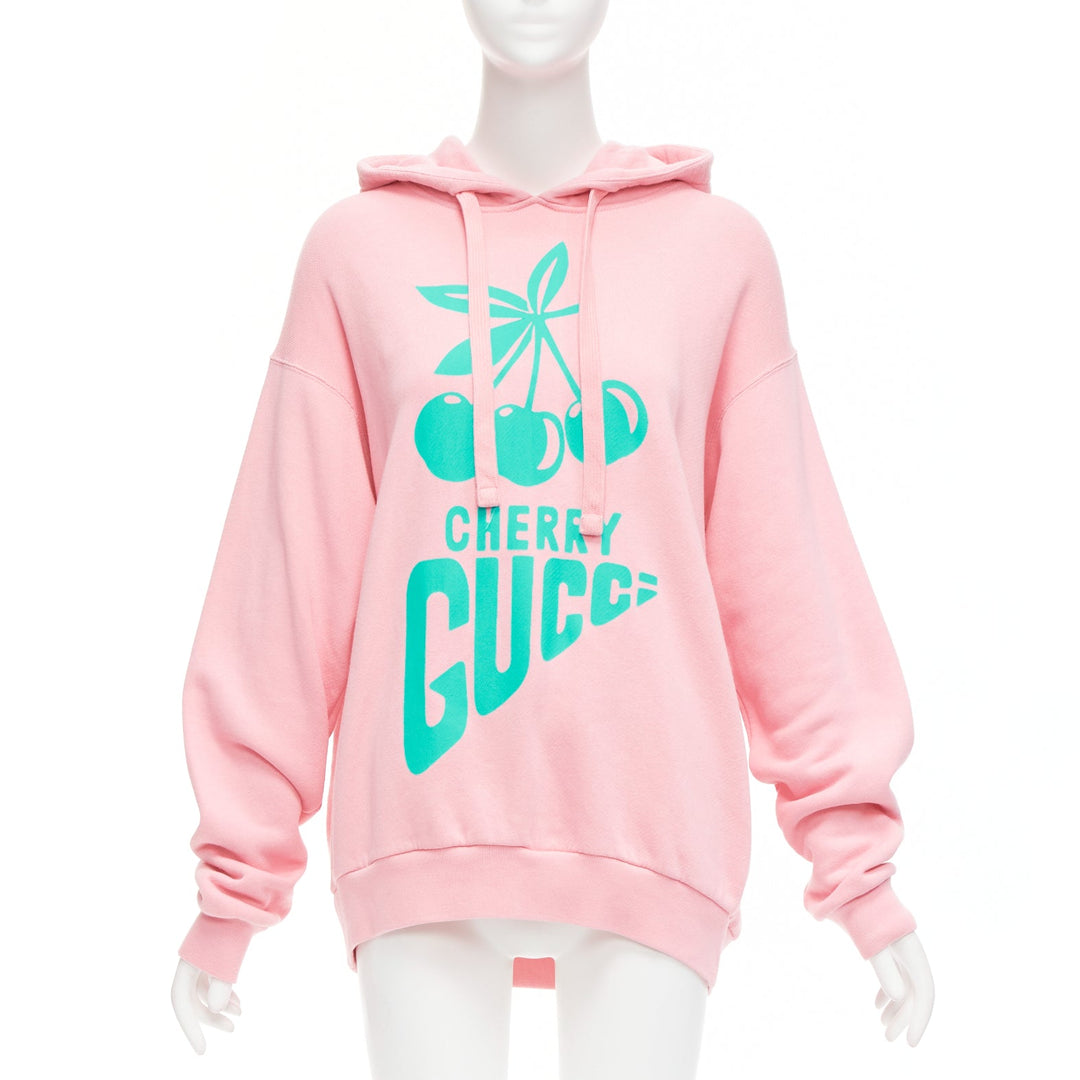 GUCCI Cherry sugar pink aqua green cherry print long boxy hoodie S