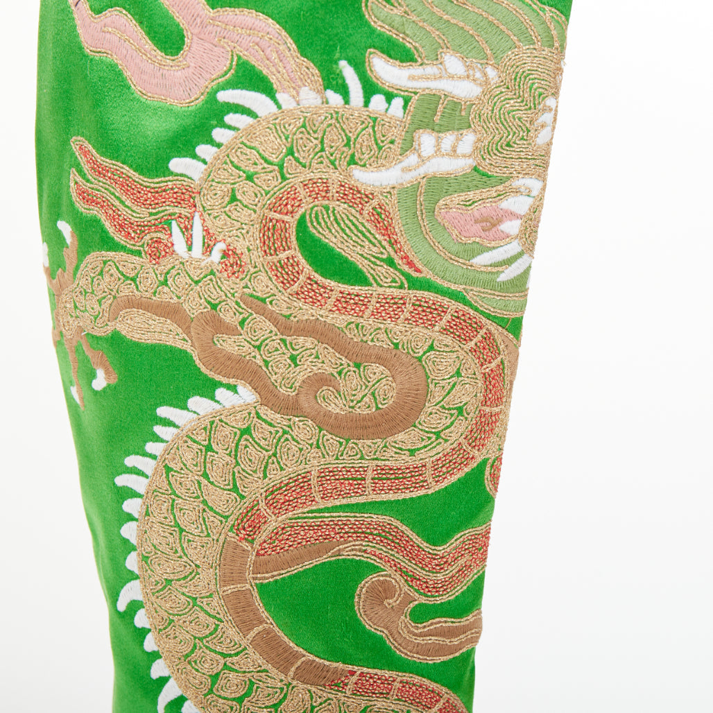 rare GUCCI 2017 Runway Caspar green satin dragon embroidered boot heels EU39