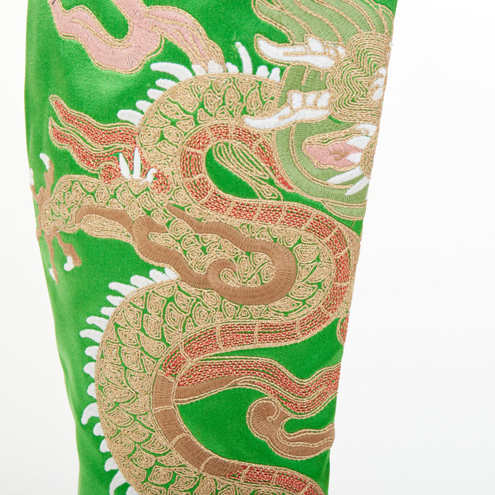 rare GUCCI 2017 Runway Caspar green satin dragon embroidered boot heels EU39