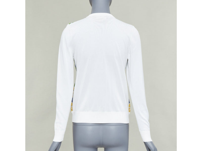 DOLCE GABBANA Majolica print embroidery anglais lace cream cardigan IT40 S