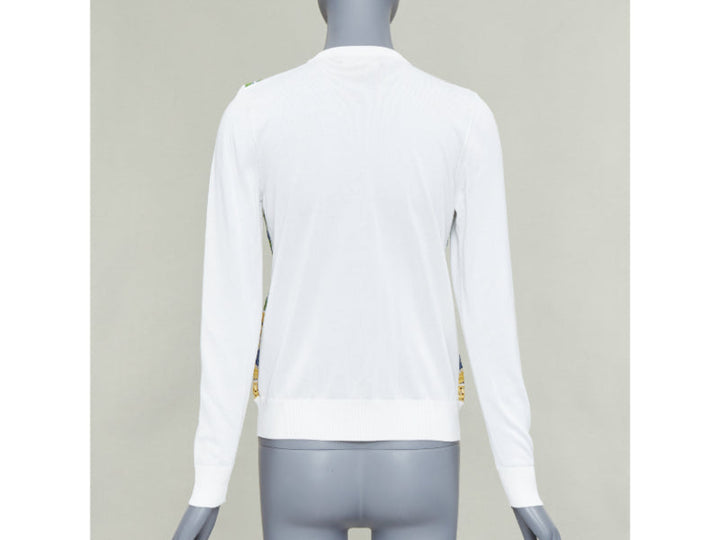 DOLCE GABBANA Majolica print embroidery anglais lace cream cardigan IT40 S