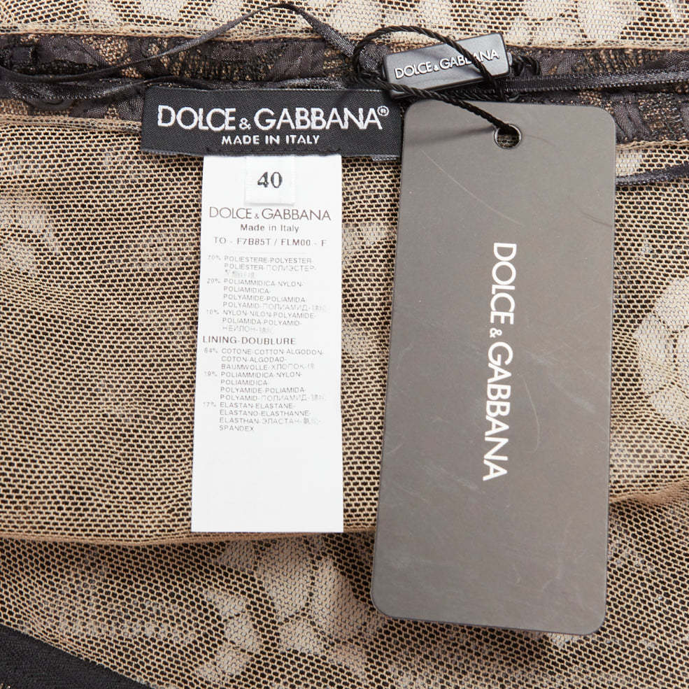 DOLCE GABBANA black nude overlay applique lace crew neck crop top IT40 S