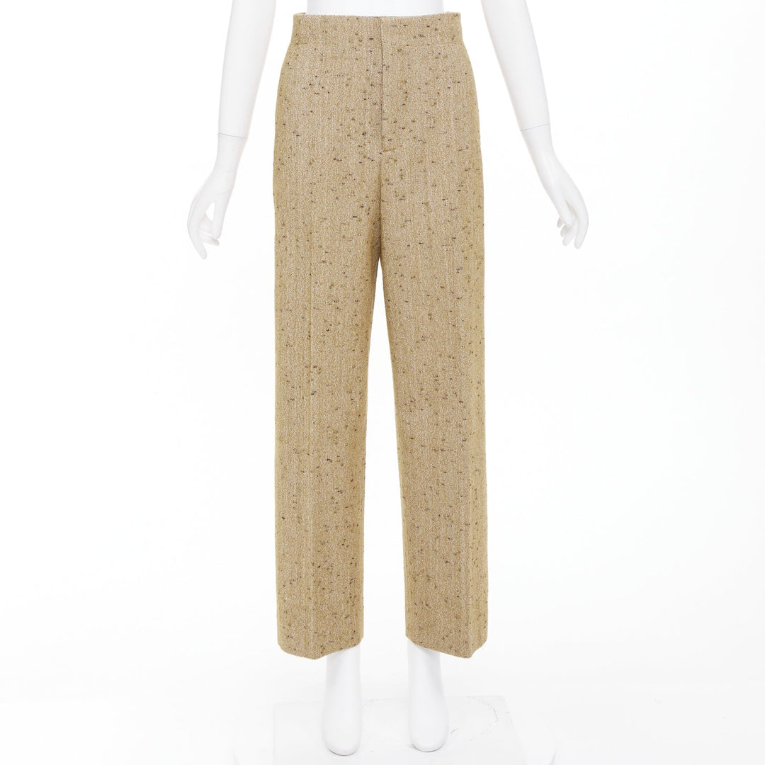BOTTEGA VENETA 2020 brown flecked wool tweed high waisted pants IT38 XS