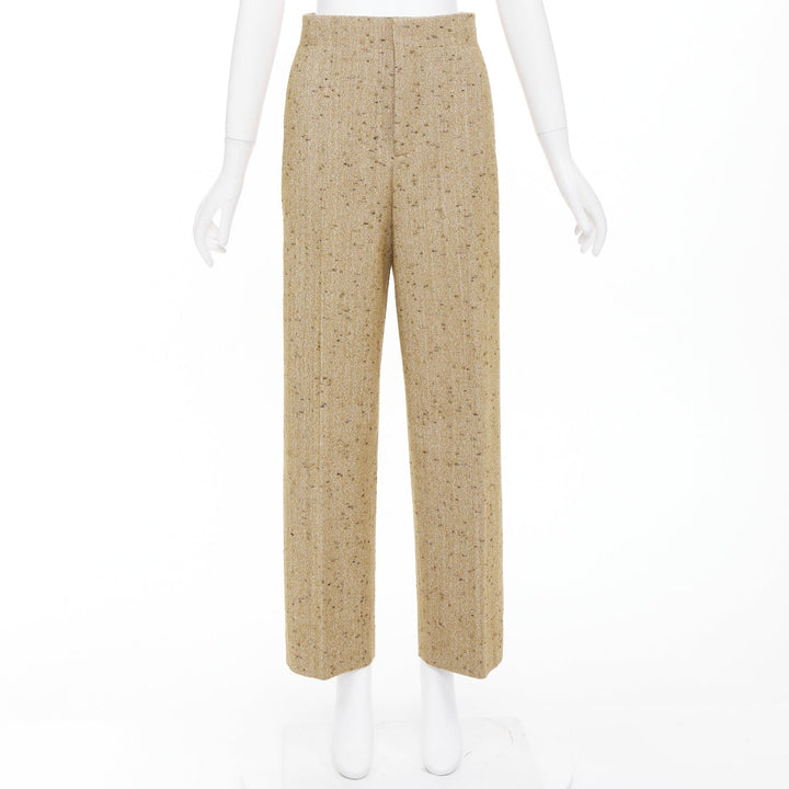 BOTTEGA VENETA 2020 brown flecked wool tweed high waisted pants IT38 XS