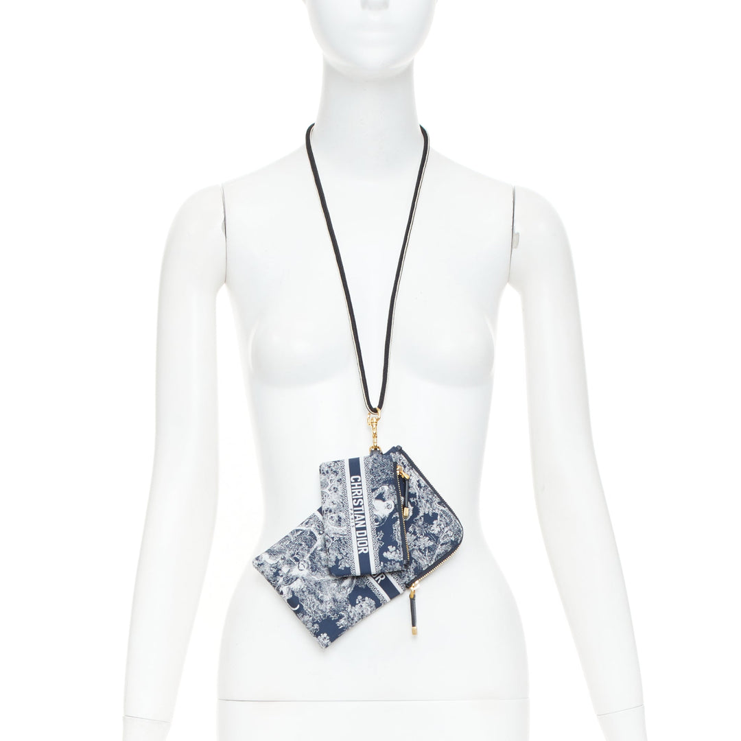 CHRISTIAN DIOR 2021 DiorTravel navy blue white Toile de Jouy technical pouch bag