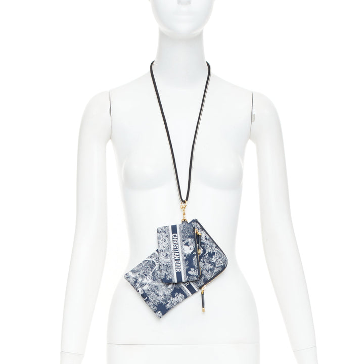CHRISTIAN DIOR 2021 DiorTravel navy blue white Toile de Jouy technical pouch bag