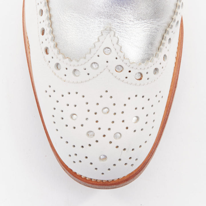 CHURCH'S Burwood white matte silver wingtip oxford brogues EU37.5
