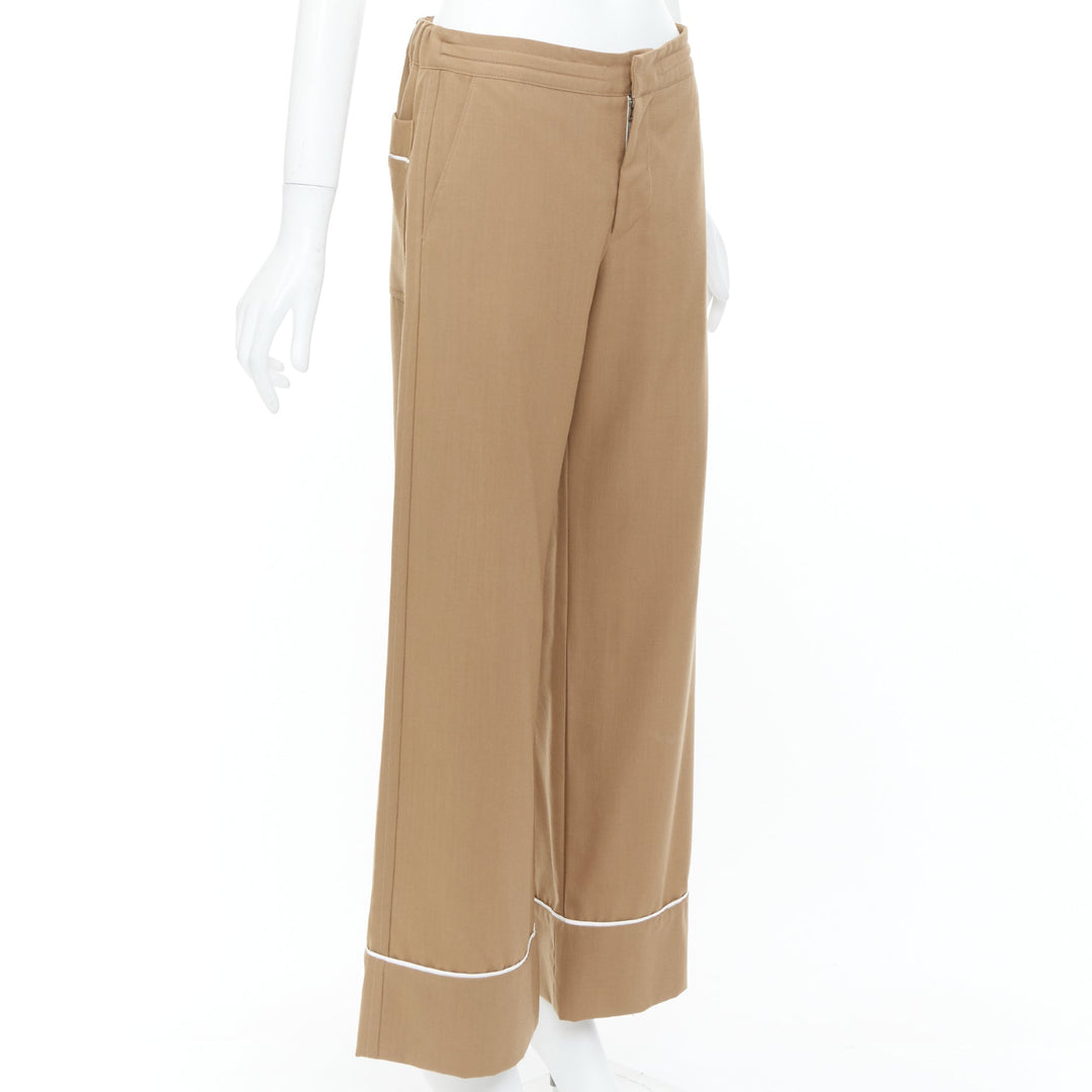 MARNI brown virgin wool white contrast piping relaxed pajama trousers IT38 XS