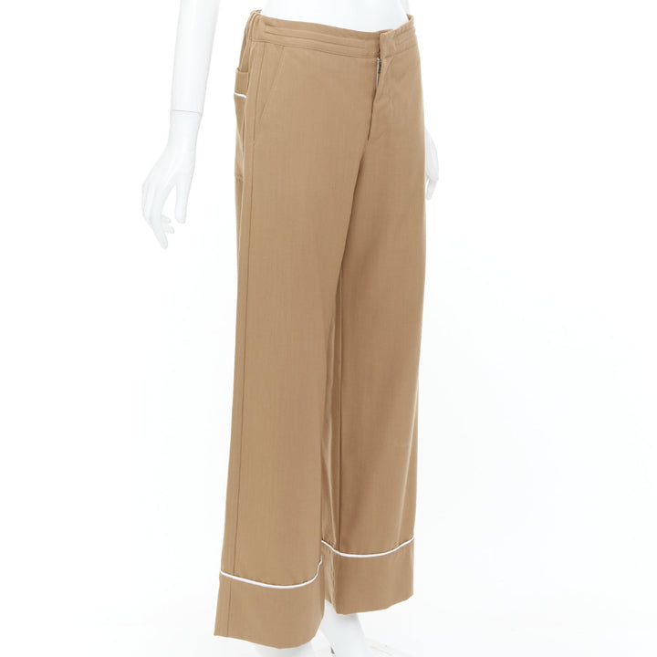 MARNI brown virgin wool white contrast piping relaxed pajama trousers IT38 XS