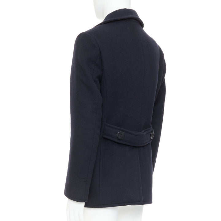 TOM FORD navy 100% wool leather trim double breasted pea coat IT48 M
