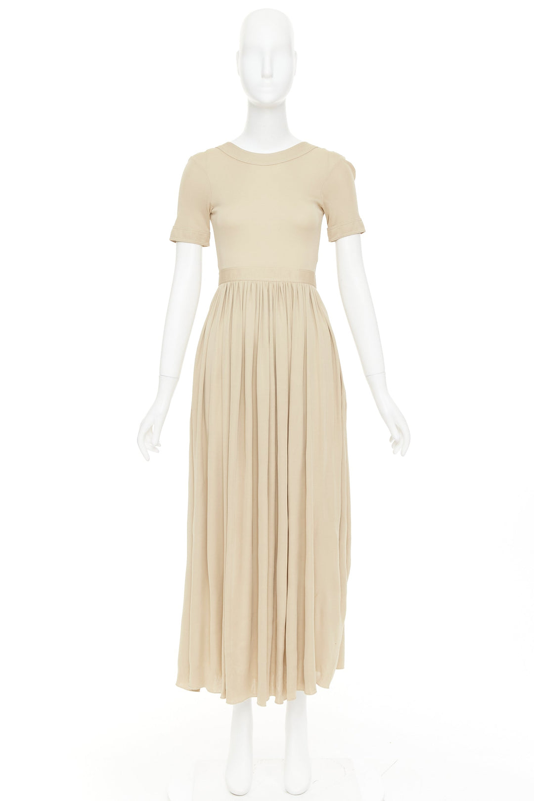 OLD CELINE Phoebe Philo 2016 nude viscose open back tie pleat midi dress FR34 XS