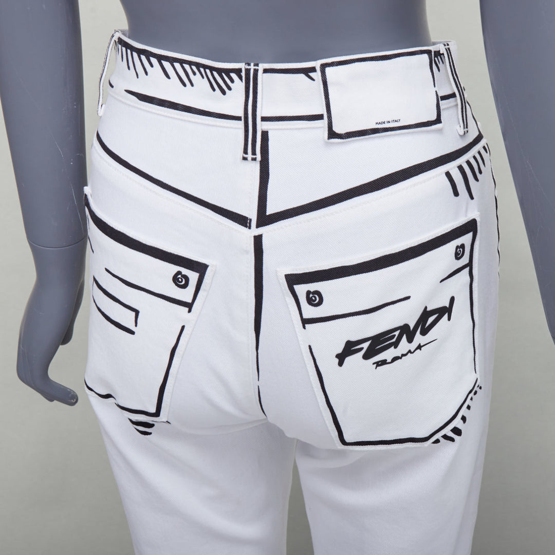 FENDI California Sky Joshua Vides white trompe loeil illustration jeans IT38 XS