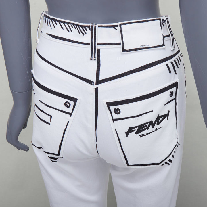 FENDI California Sky Joshua Vides white trompe loeil illustration jeans IT38 XS