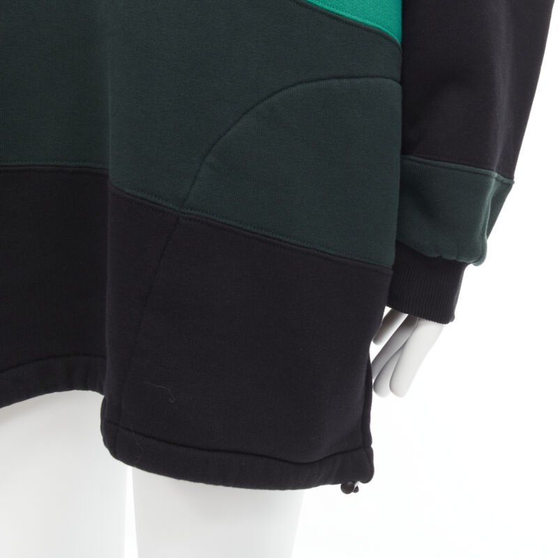 BALENCIAGA Demna green black striped patchwork checked hoodie sweater L