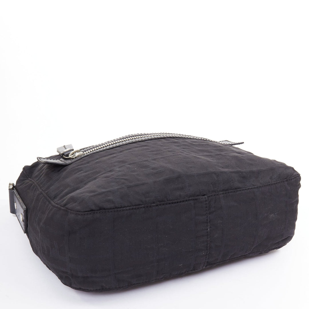 FENDI Vintage black FF Zucca monogram leather trim crossbody messenger bag