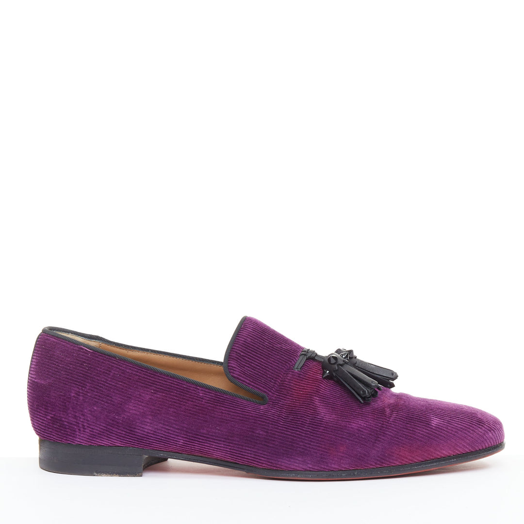 CHRISTIAN LOUBOUTIN Tassilo purple corduroy black spiked tassels loafer EU43