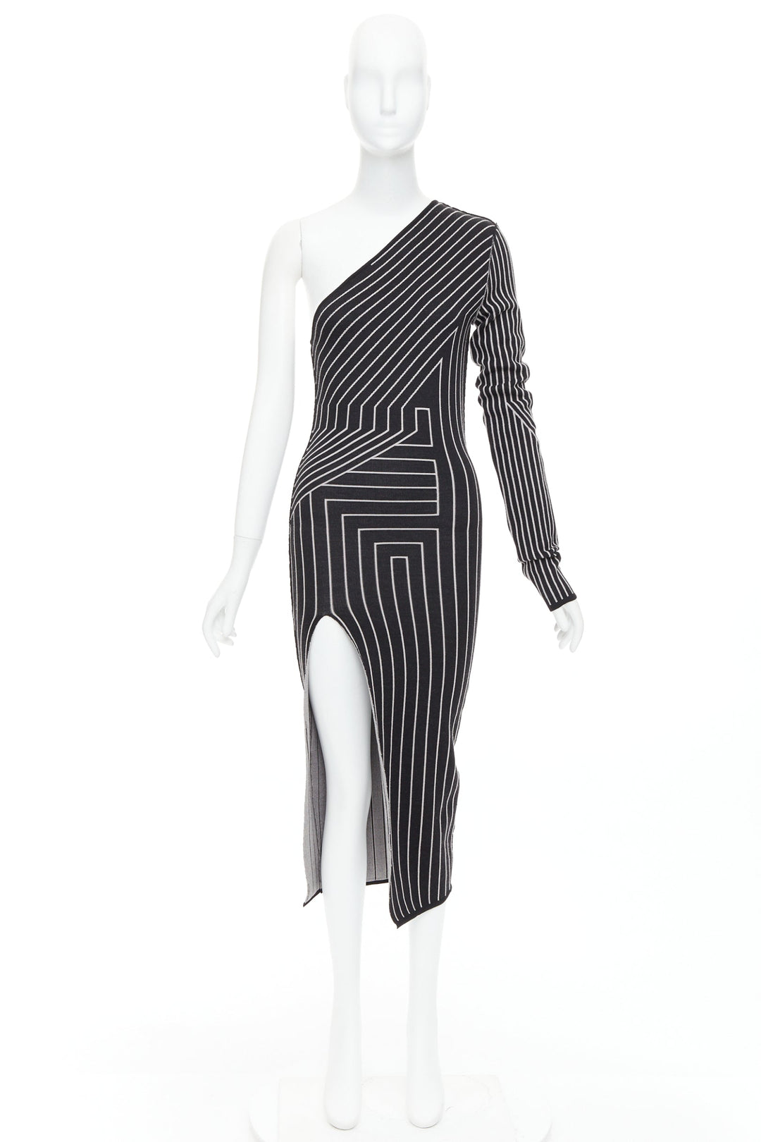 RICK OWENS 2020 Ziggy geometric graphic lines one shoulder slit dress XS Rosalia