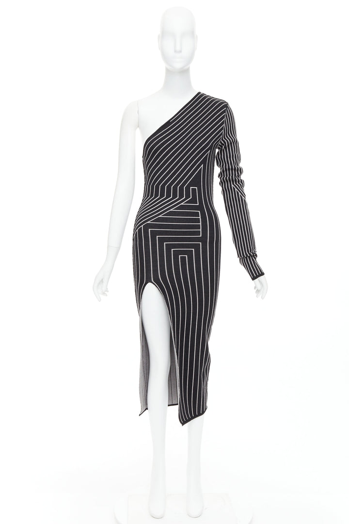 RICK OWENS 2020 Ziggy geometric graphic lines one shoulder slit dress XS Rosalia