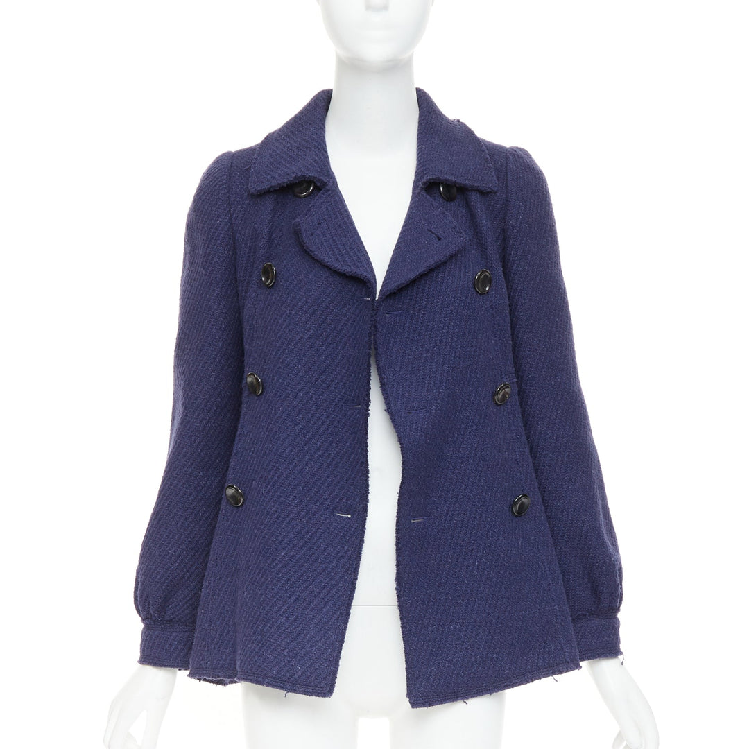 MARC JACOBS navy wool tweed black buttons double breasted short coat  US2 XXS